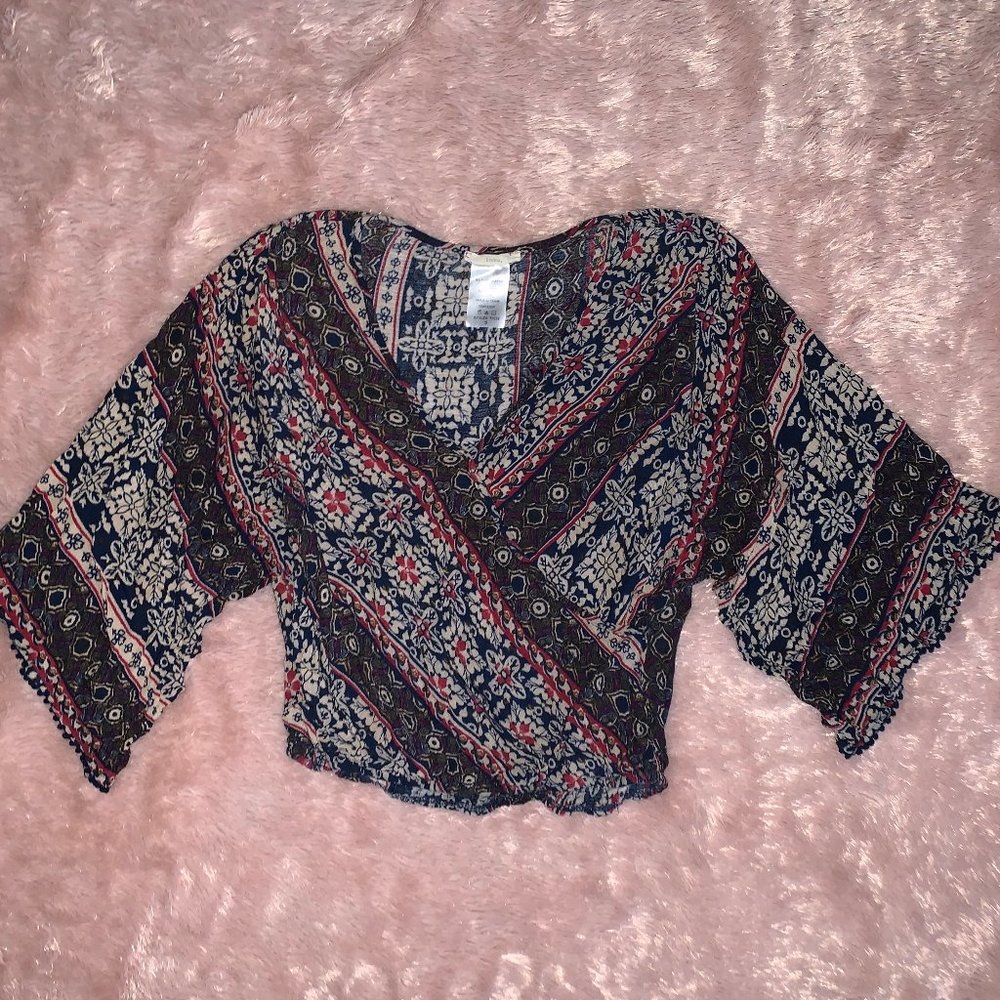 Flowy Bohemian Blouse with Flared Sleeves